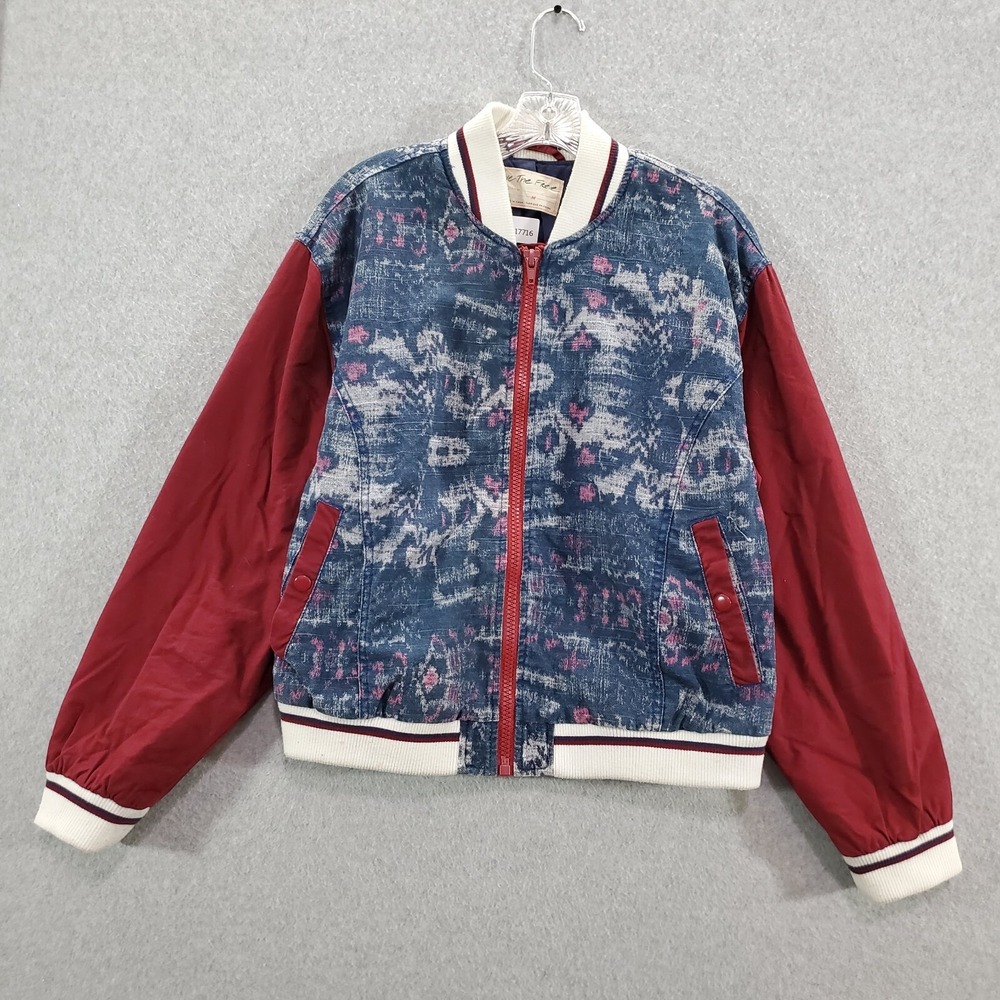 Free People Blue and Red Bomber Jacket